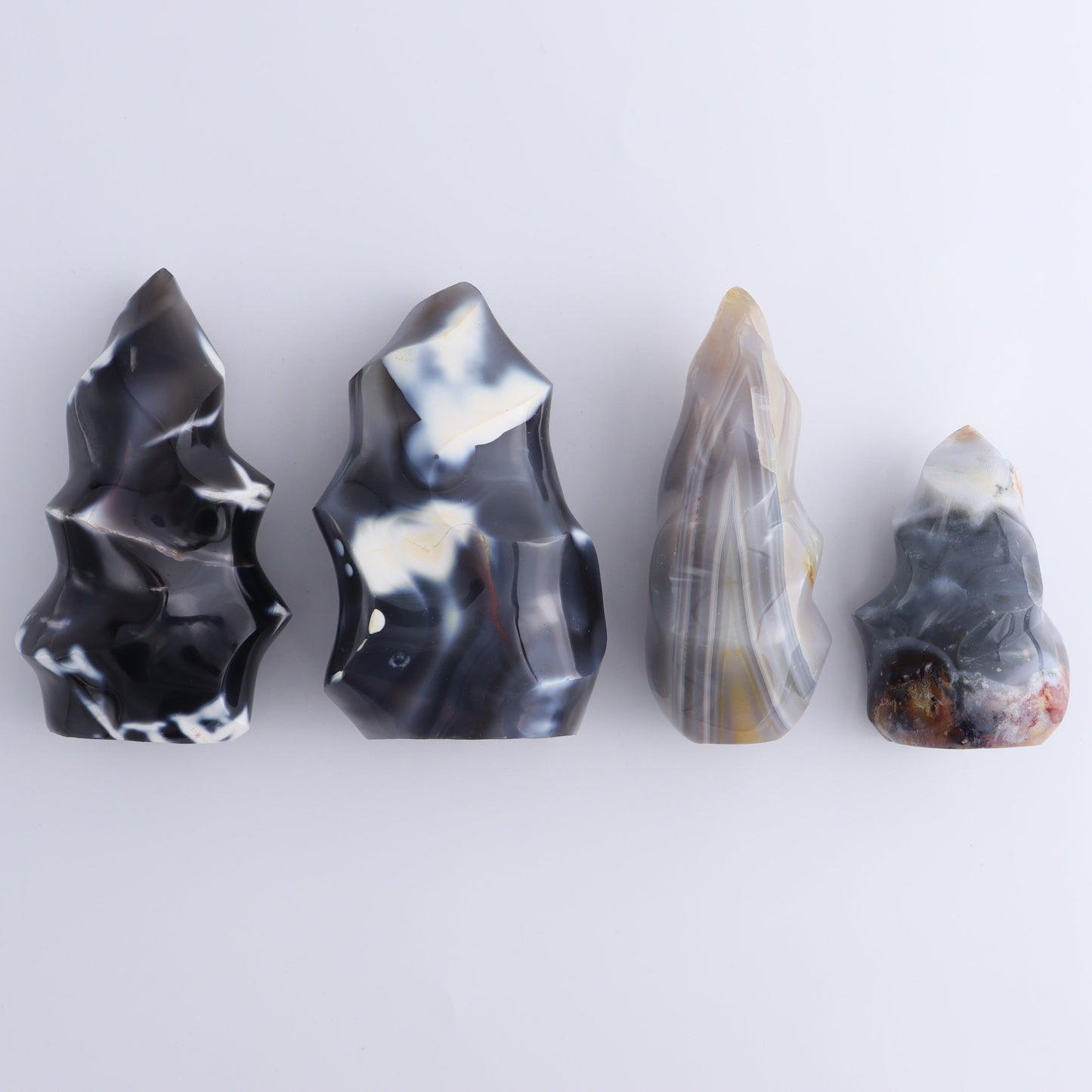 Agate Flames Set of 4 - Expert Wholesale and Supplier of Wholesale Crystals & Bulk Gemstones, ["Agate","flames","Madagascar","Orca Agate"]