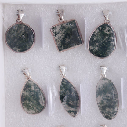 Moss Agate Pendants Set of 12 - Expert Wholesale and Supplier of Wholesale Crystals & Bulk Gemstones, ["close_50","India","Moss Agate","Pendant","Pendants","sterling silver"]