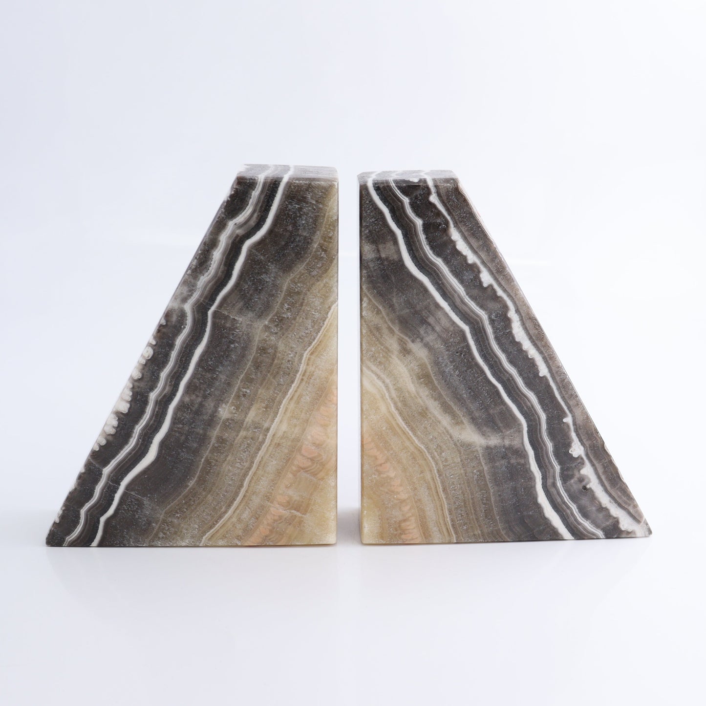 One Pair of Mexican Onyx/Calcite Brown Zebra Polished Bookend - Expert Wholesale and Supplier of Wholesale Crystals & Bulk Gemstones, ["Bookends","Calcite","Catalog Onyx","Mexico","onyx"]
