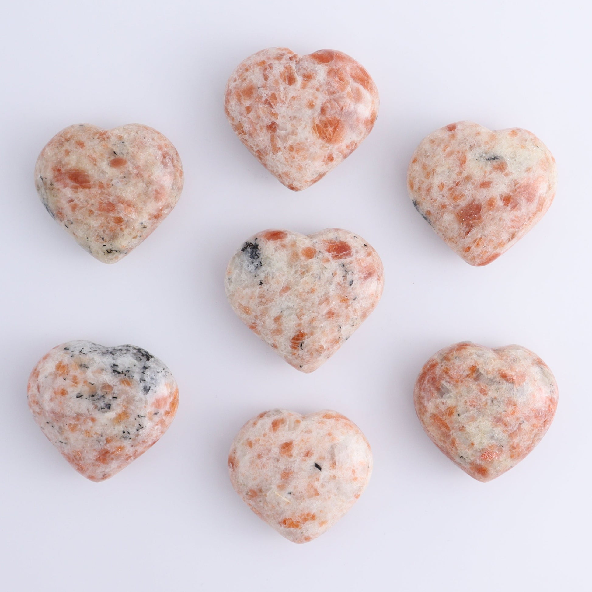 Sunstone Hearts Set of 7 - Expert Wholesale and Supplier of Wholesale Crystals & Bulk Gemstones, ["Hearts","Sunstone"]