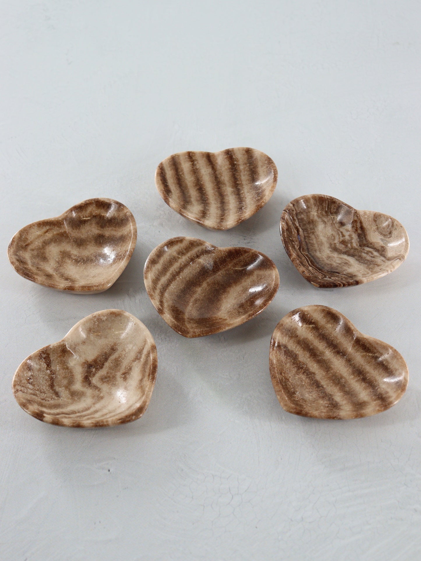 Chocolate Zebra Onyx Heart Bowls Set of 6 - Expert Supplier of Wholesale Crystals & Bulk Gemstones