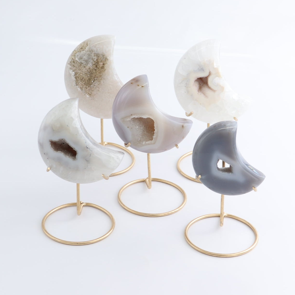 Agate Moons with Stand Set of 5 - Expert Wholesale and Supplier of Wholesale Crystals & Bulk Gemstones, ["Agate","Brazil","moons"]
