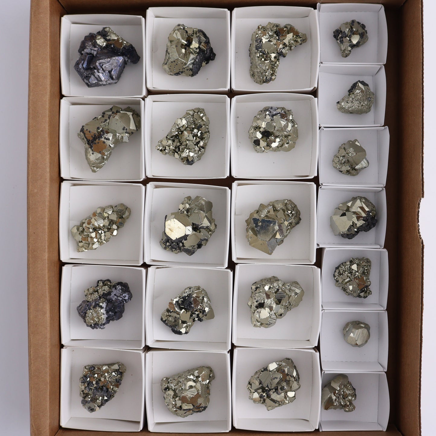 Octahedral Pyrite Clusters Set of 22 - Expert Wholesale and Supplier of Wholesale Crystals & Bulk Gemstones, ["Clusters","Octahedral Pyrite","Peru","Pyrite"]