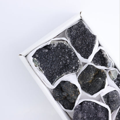 Uruguay Black Amethyst Clusters Flat of 9 - Expert Wholesale and Supplier of Wholesale Crystals & Bulk Gemstones, ["Amethyst","Black Amethyst","Clusters","Uruguay"]