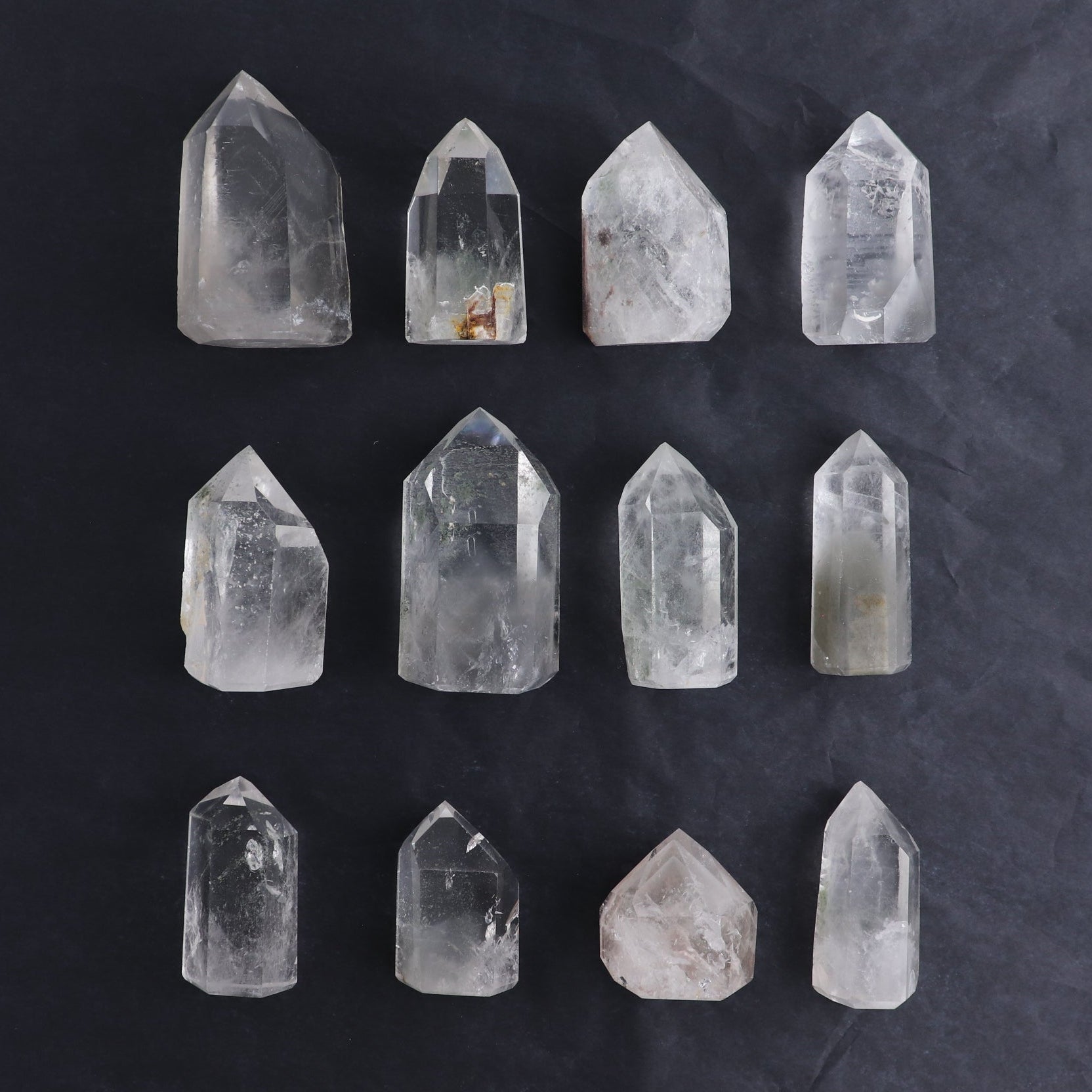 Quartz Towers Set of 12 - Expert Wholesale and Supplier of Wholesale Crystals & Bulk Gemstones, ["Brazil","Clear Quartz","Points","Quartz","Towers"]