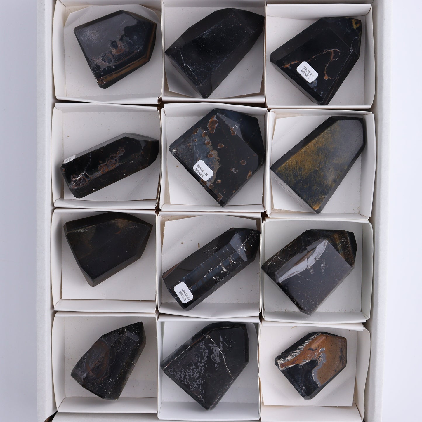 Tiger Eye Towers Set of 12 - Expert Wholesale and Supplier of Wholesale Crystals & Bulk Gemstones, ["Brazil","close_70","Tiger Eye","Towers"]