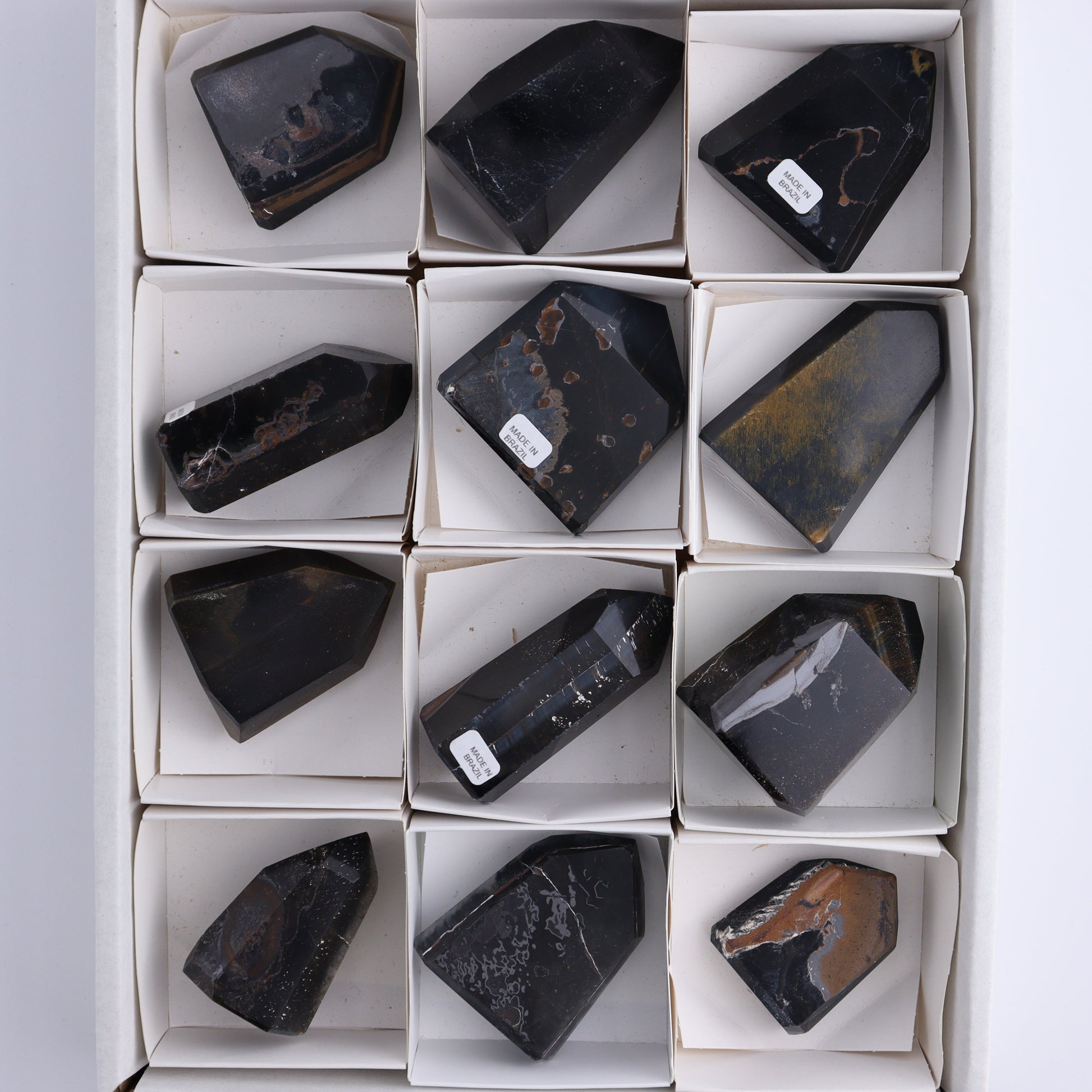 Tiger Eye Towers Set of 12 - Expert Wholesale and Supplier of Wholesale Crystals & Bulk Gemstones, ["Brazil","close_70","Tiger Eye","Towers"]