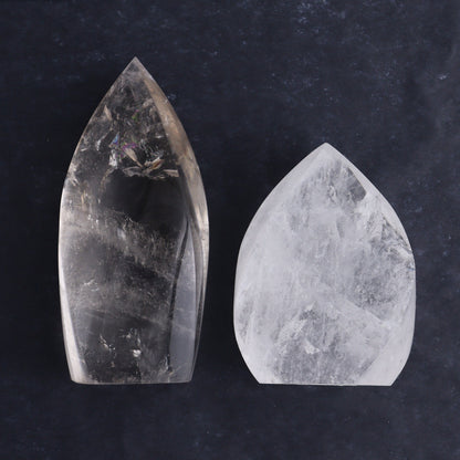 Imperfect Clear and Smoky Quartz Flames Set of 6 - Expert Wholesale and Supplier of Wholesale Crystals & Bulk Gemstones, ["Brazil","Clear Quartz","flames","Quartz","Smoky Quartz"]