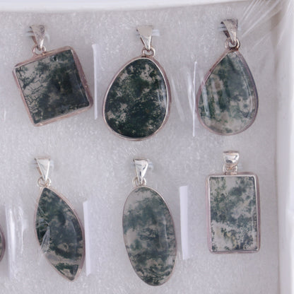 Moss Agate Pendants Set of 12 - Expert Wholesale and Supplier of Wholesale Crystals & Bulk Gemstones, ["close_50","India","Moss Agate","Pendant","Pendants","sterling silver"]