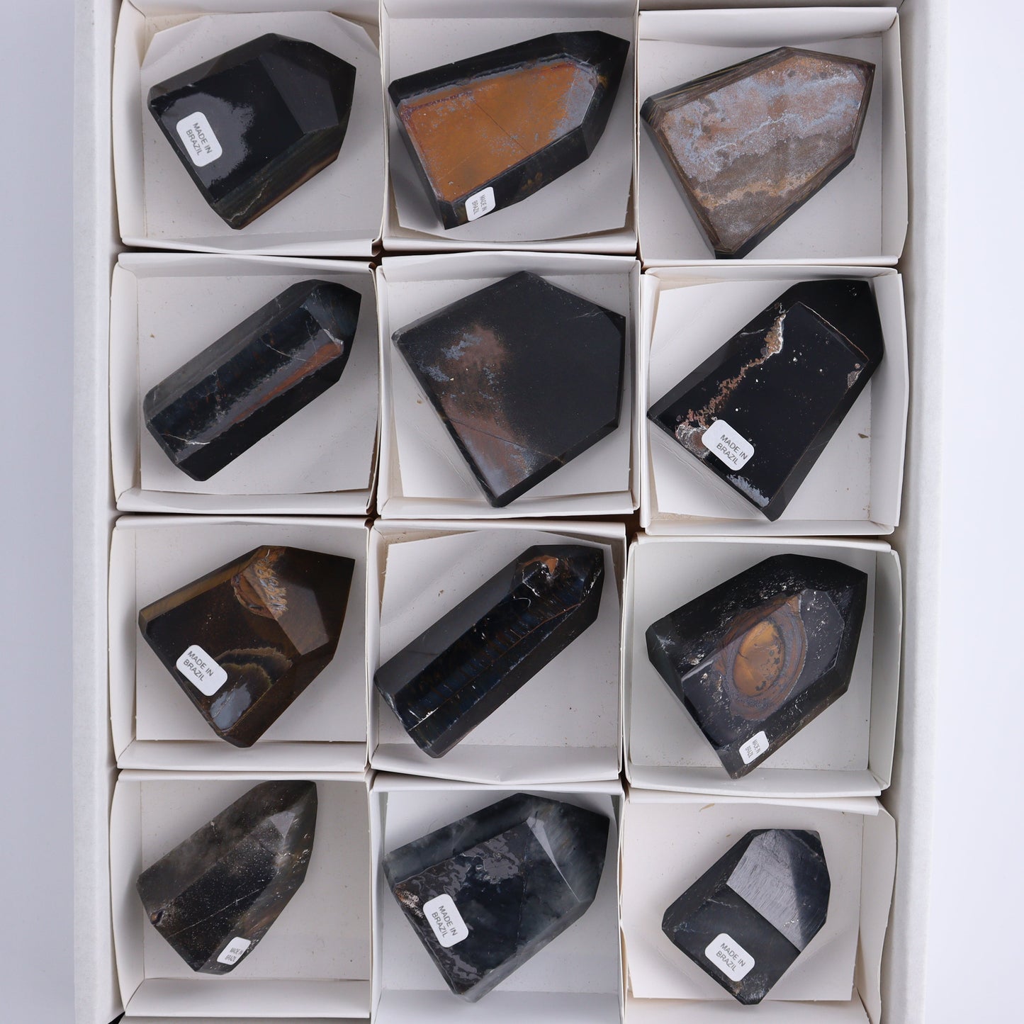 Tiger Eye Towers Set of 12 - Expert Wholesale and Supplier of Wholesale Crystals & Bulk Gemstones, ["Brazil","close_70","Tiger Eye","Towers"]