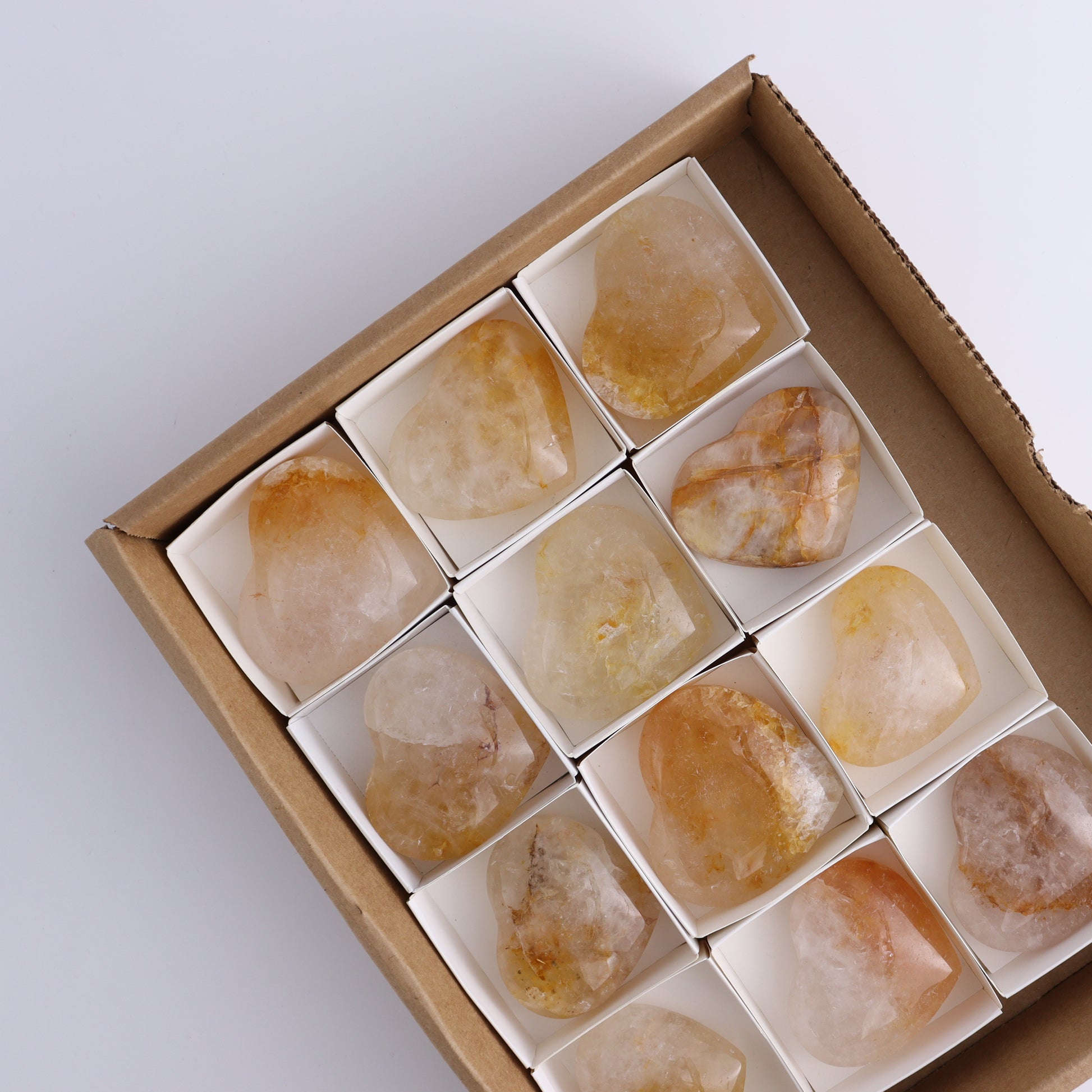 Golden Healer Hearts Set of 12 - Expert Wholesale and Supplier of Wholesale Crystals & Bulk Gemstones, ["Brazil","Golden Healer","Hearts"]