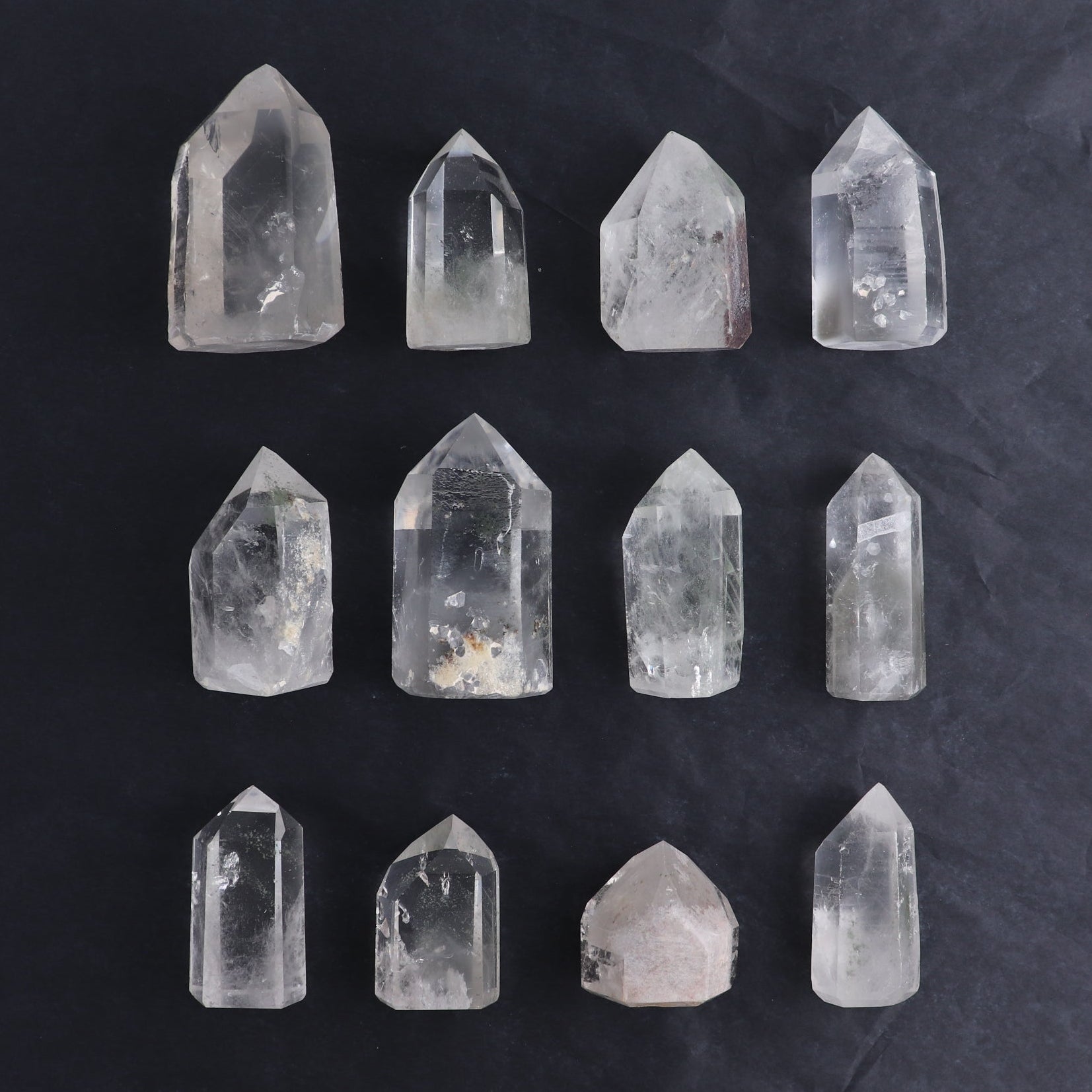 Quartz Towers Set of 12 - Expert Wholesale and Supplier of Wholesale Crystals & Bulk Gemstones, ["Brazil","Clear Quartz","Points","Quartz","Towers"]