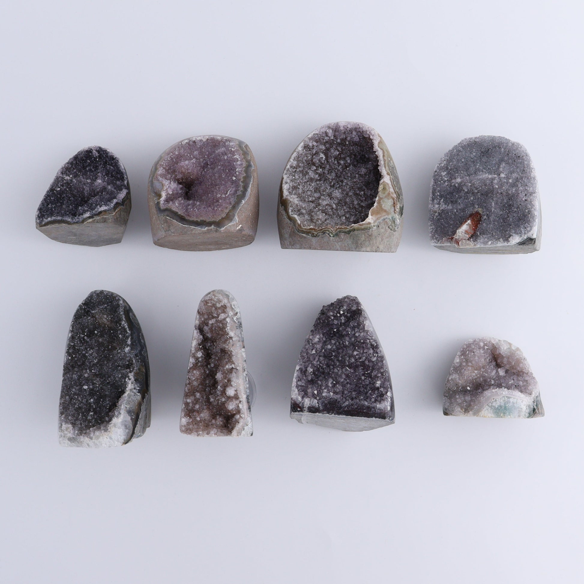 Uruguay Amethyst Cut Base Set of 8 - Expert Wholesale and Supplier of Wholesale Crystals & Bulk Gemstones, ["Amethyst","Cut Base","Uruguay"]