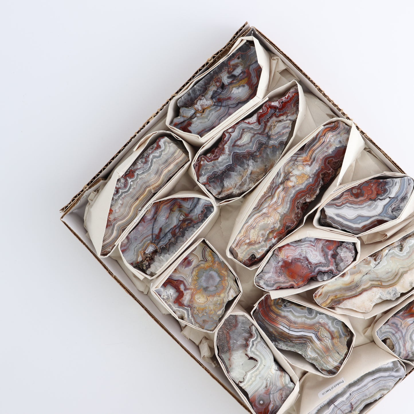 Crazy Lace Agate Flat of 13