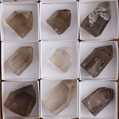 Smoky Quartz Towers Set of 12 - Expert Wholesale and Supplier of Wholesale Crystals & Bulk Gemstones, ["Points","Quartz","Smoky Quartz","Towers"]