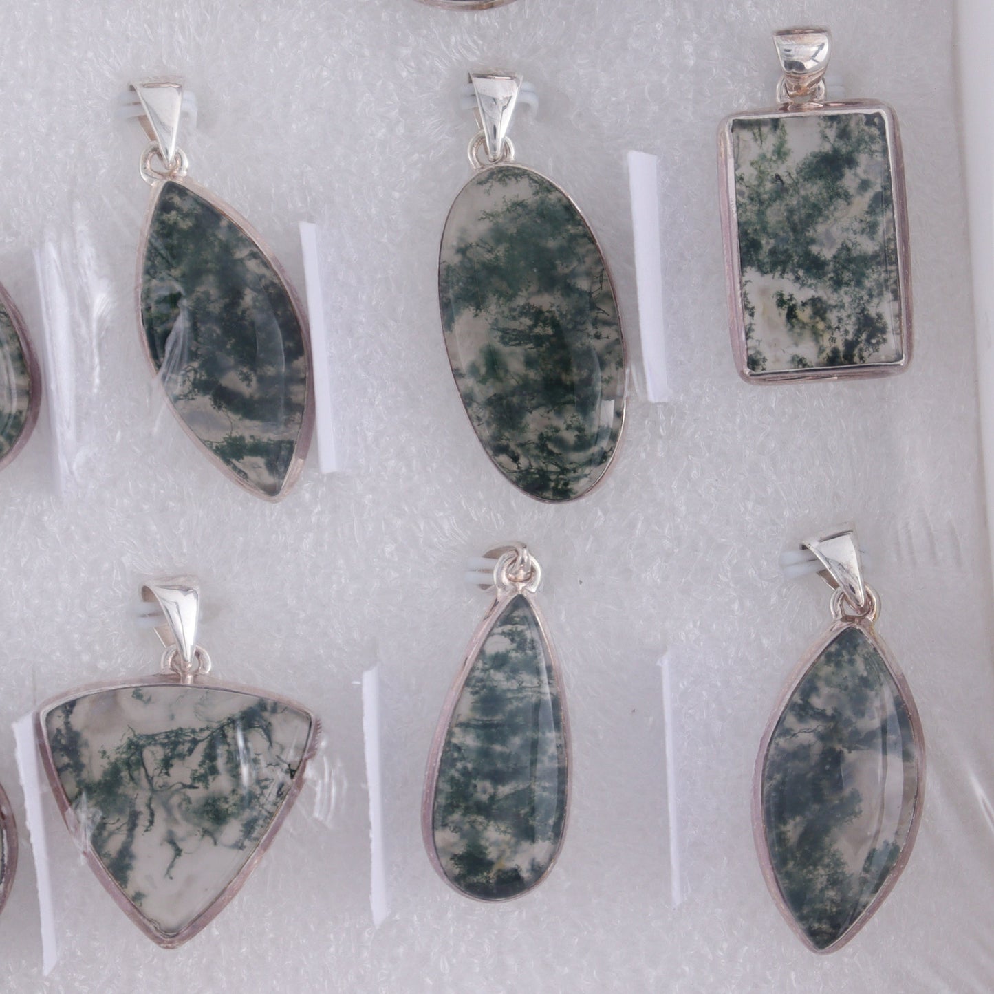 Moss Agate Pendants Set of 12 - Expert Wholesale and Supplier of Wholesale Crystals & Bulk Gemstones, ["close_50","India","Moss Agate","Pendant","Pendants","sterling silver"]