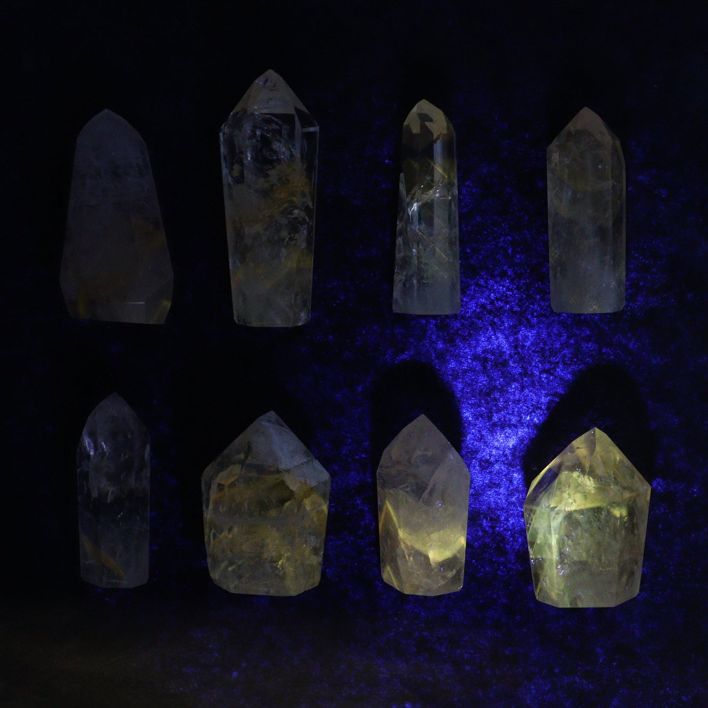 Powellite Amethyst UV Reactive Towers Set of 20 - Expert Wholesale and Supplier of Wholesale Crystals & Bulk Gemstones, ["Amethyst","Powellite"]