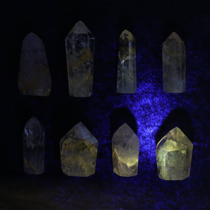 Powellite Amethyst UV Reactive Towers Set of 20 - Expert Wholesale and Supplier of Wholesale Crystals & Bulk Gemstones, ["Amethyst","Powellite"]