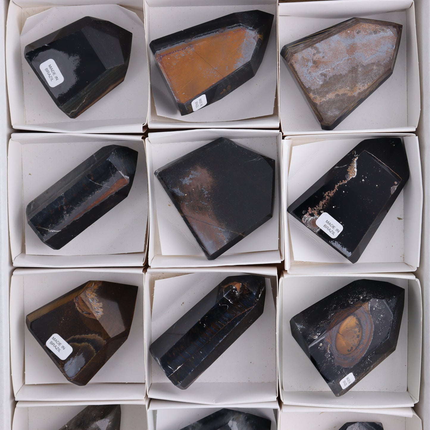 Tiger Eye Towers Set of 12 - Expert Wholesale and Supplier of Wholesale Crystals & Bulk Gemstones, ["Brazil","close_70","Tiger Eye","Towers"]