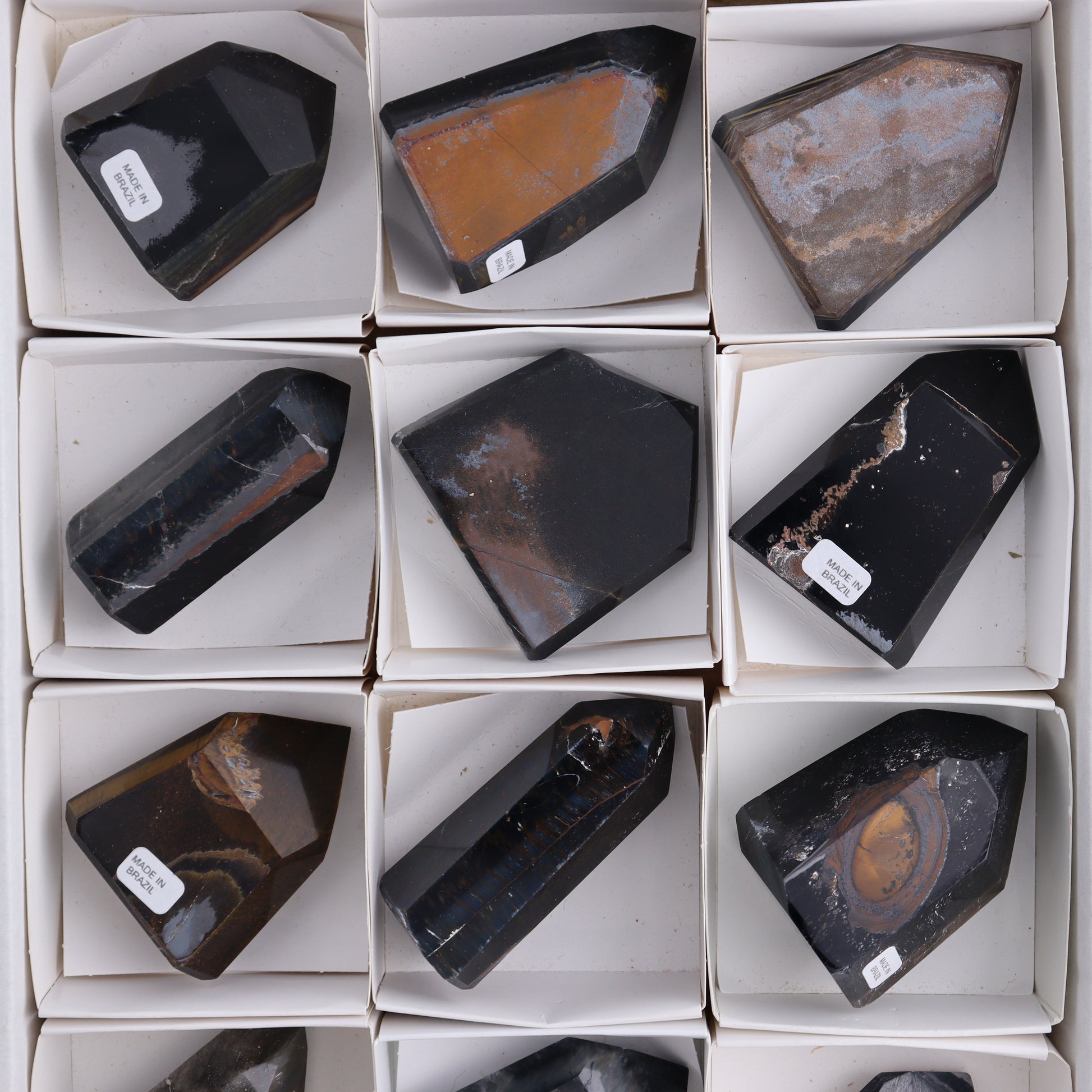 Tiger Eye Towers Set of 12 - Expert Wholesale and Supplier of Wholesale Crystals & Bulk Gemstones, ["Brazil","close_70","Tiger Eye","Towers"]