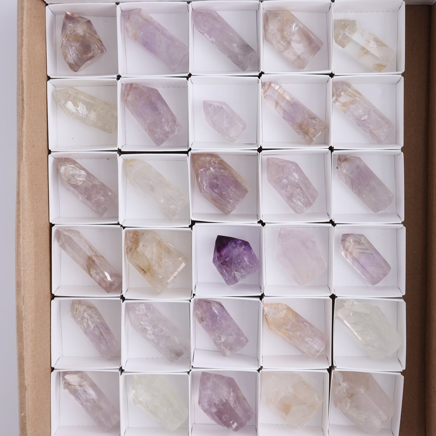 Powellite Amethyst UV Reactive Towers Set of 30 - Expert Wholesale and Supplier of Wholesale Crystals & Bulk Gemstones, ["Amethyst","Powellite"]