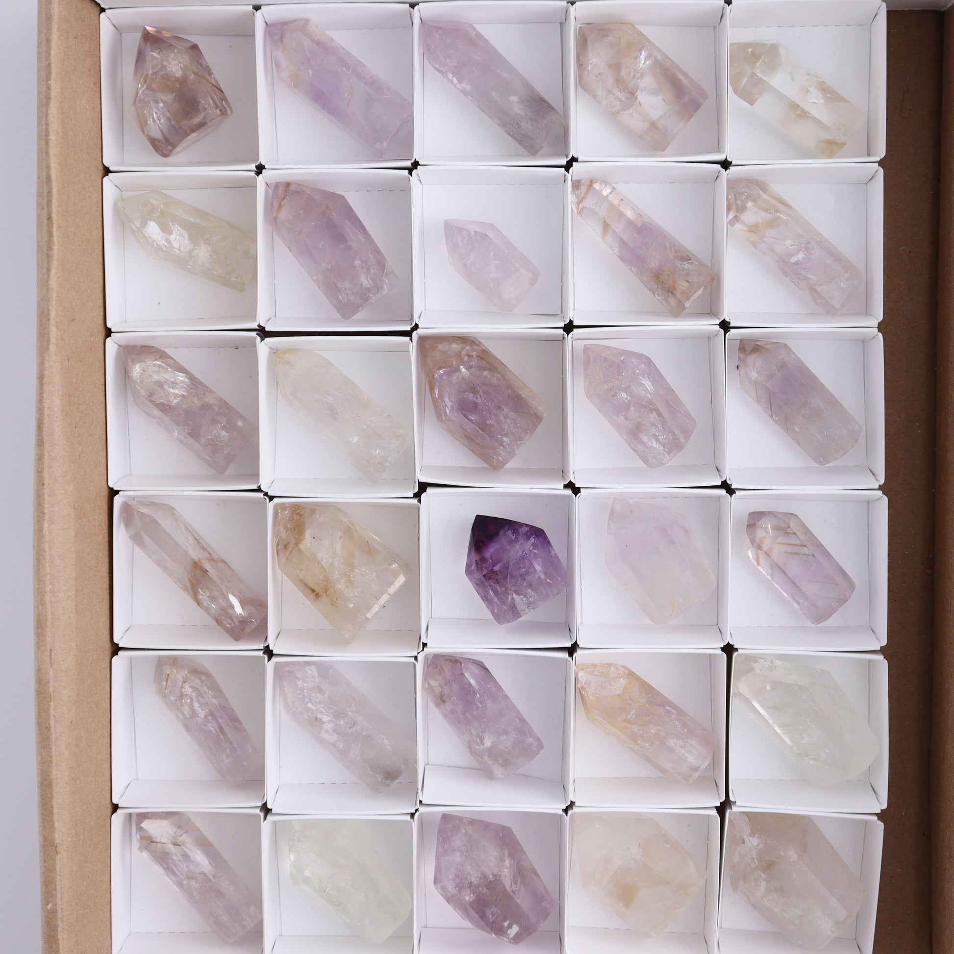 Powellite Amethyst UV Reactive Towers Set of 30 - Expert Wholesale and Supplier of Wholesale Crystals & Bulk Gemstones, ["Amethyst","Powellite"]