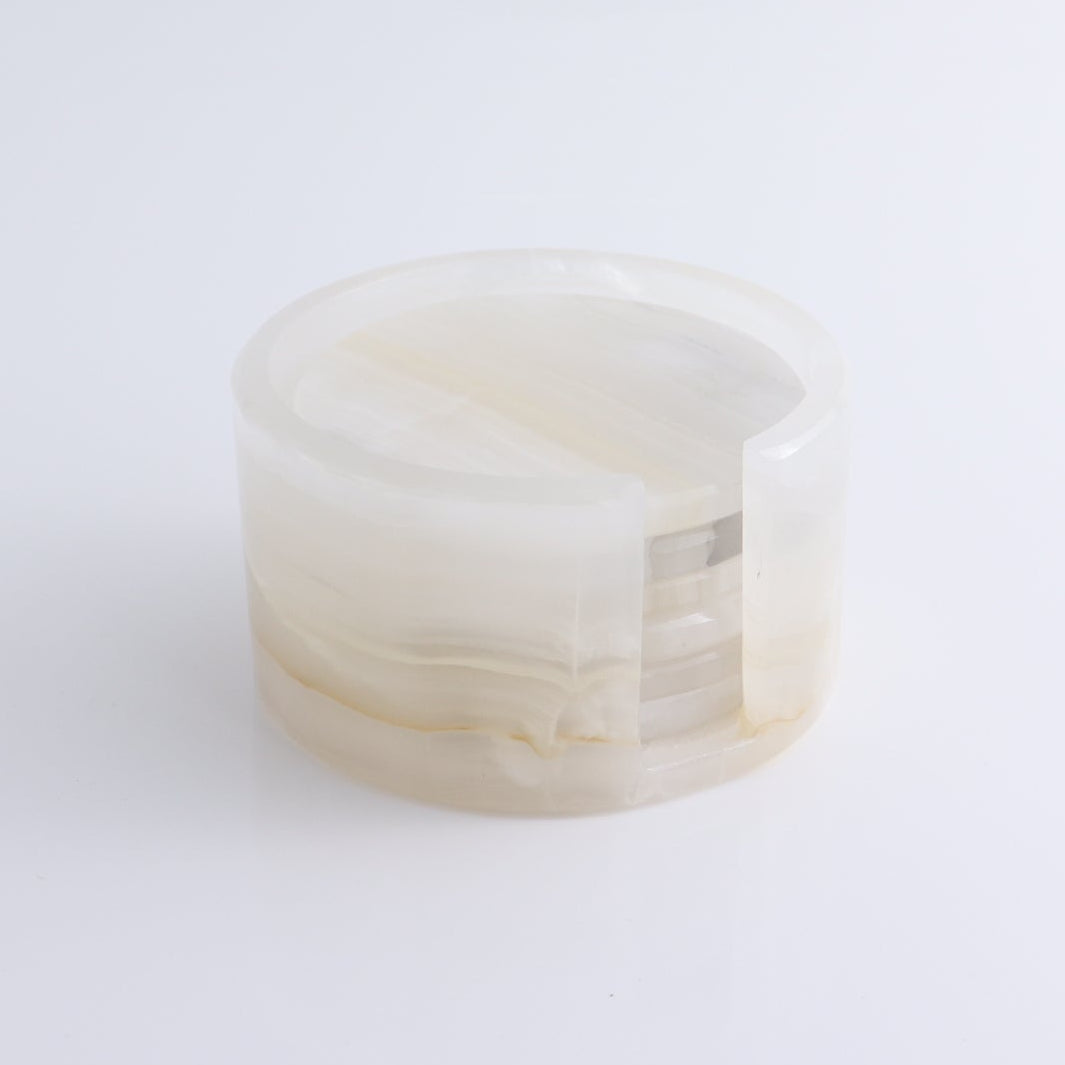Coaster Set Mexican Onyx/Calcite White & Honey