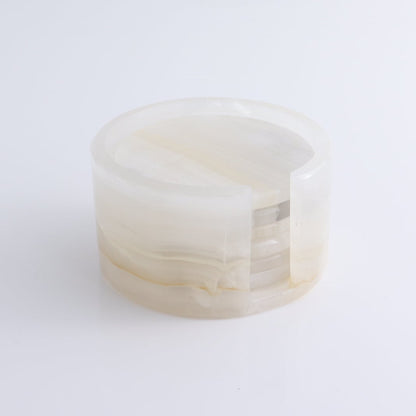 Coaster Set Mexican Onyx/Calcite White & Honey