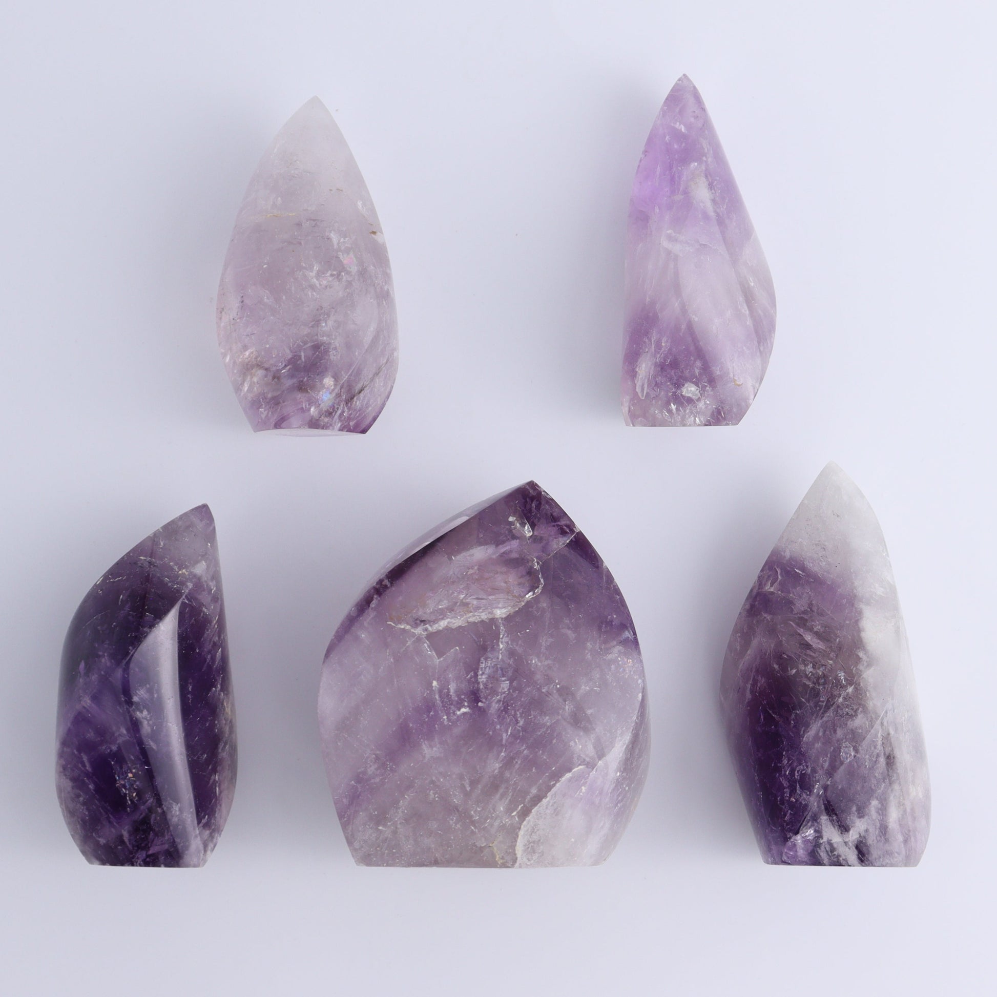 Imperfect Amethyst Flames Set of 5 - Expert Wholesale and Supplier of Wholesale Crystals & Bulk Gemstones, ["Amethyst","Brazil","close_30","flames"]