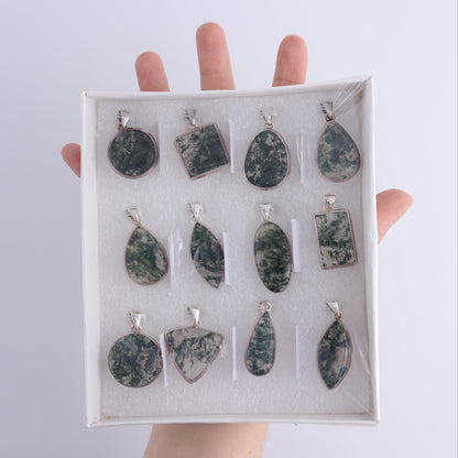 Moss Agate Pendants Set of 12 - Expert Wholesale and Supplier of Wholesale Crystals & Bulk Gemstones, ["close_50","India","Moss Agate","Pendant","Pendants","sterling silver"]