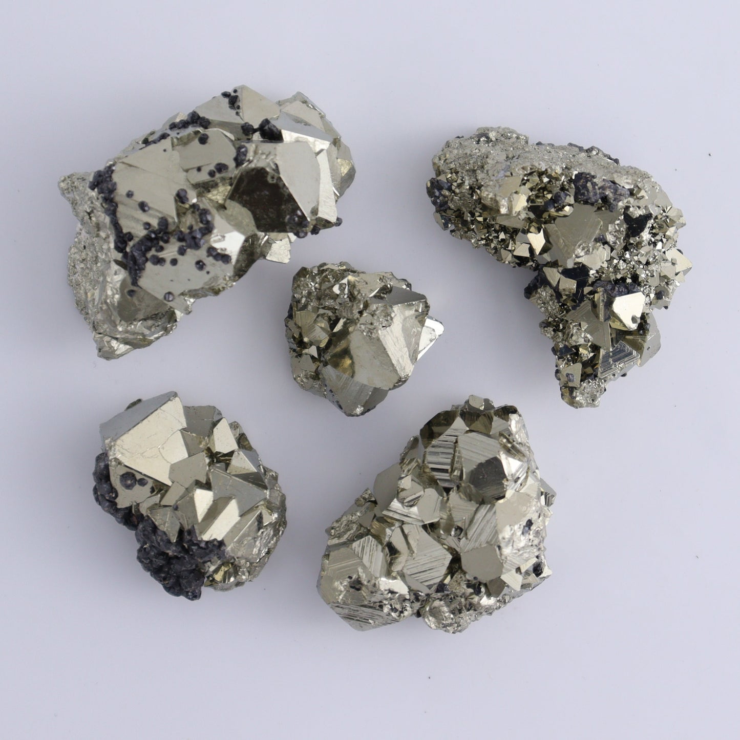 Octahedral Pyrite Clusters Set of 22 - Expert Wholesale and Supplier of Wholesale Crystals & Bulk Gemstones, ["Clusters","Octahedral Pyrite","Peru","Pyrite"]