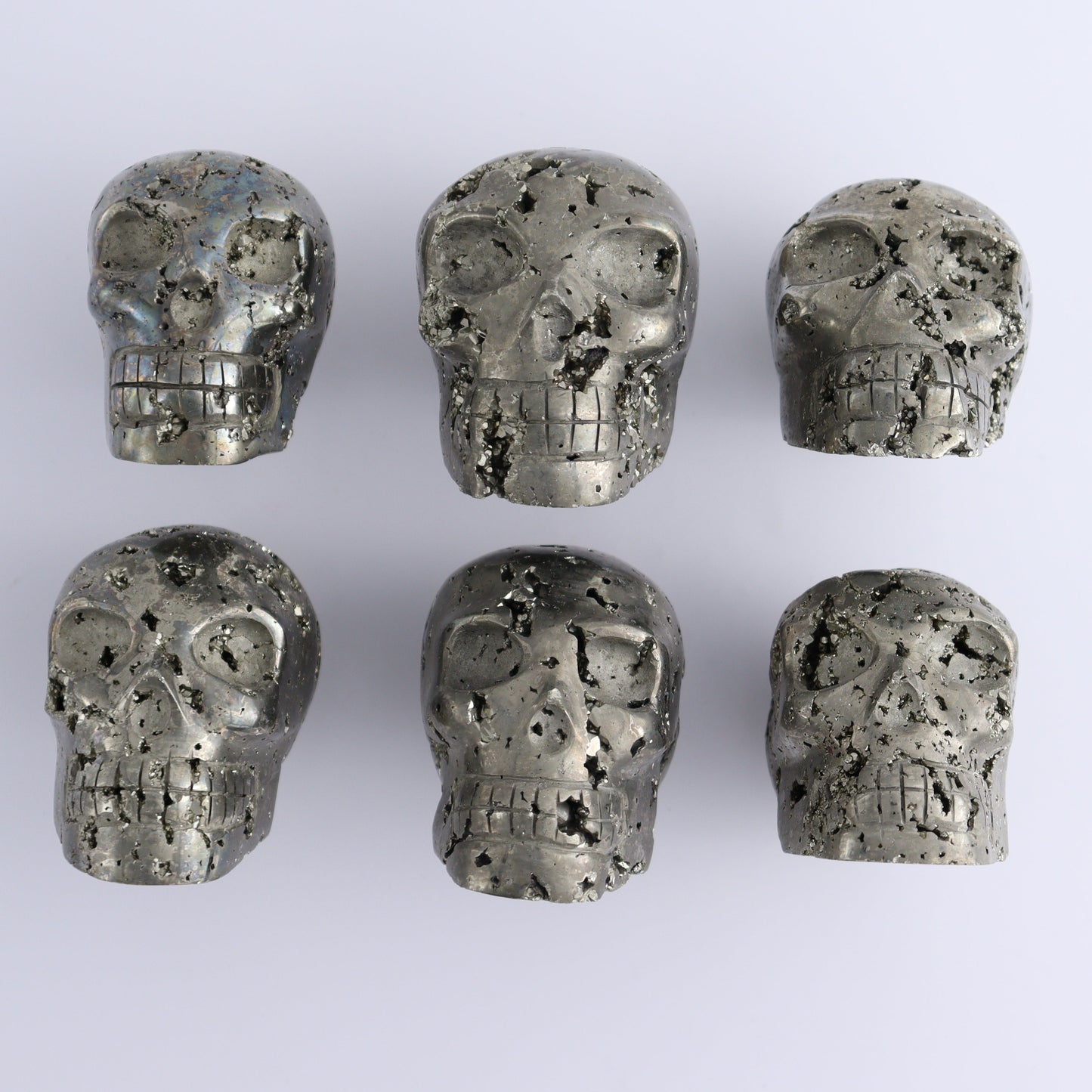 Pyrite Skulls Set of 6 - Expert Wholesale and Supplier of Wholesale Crystals & Bulk Gemstones, ["Hearts","Peru","Pyrite"]