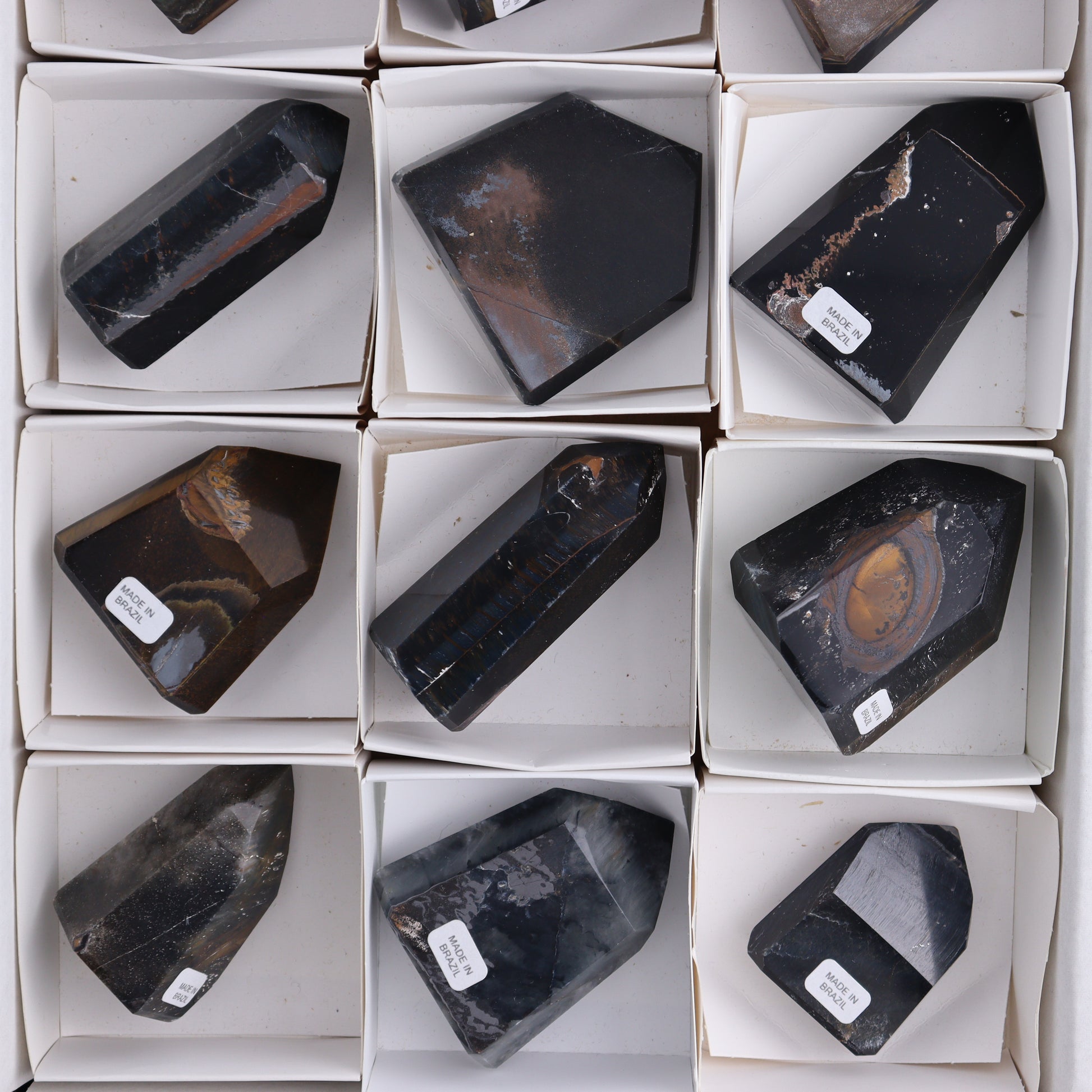 Tiger Eye Towers Set of 12 - Expert Wholesale and Supplier of Wholesale Crystals & Bulk Gemstones, ["Brazil","close_70","Tiger Eye","Towers"]