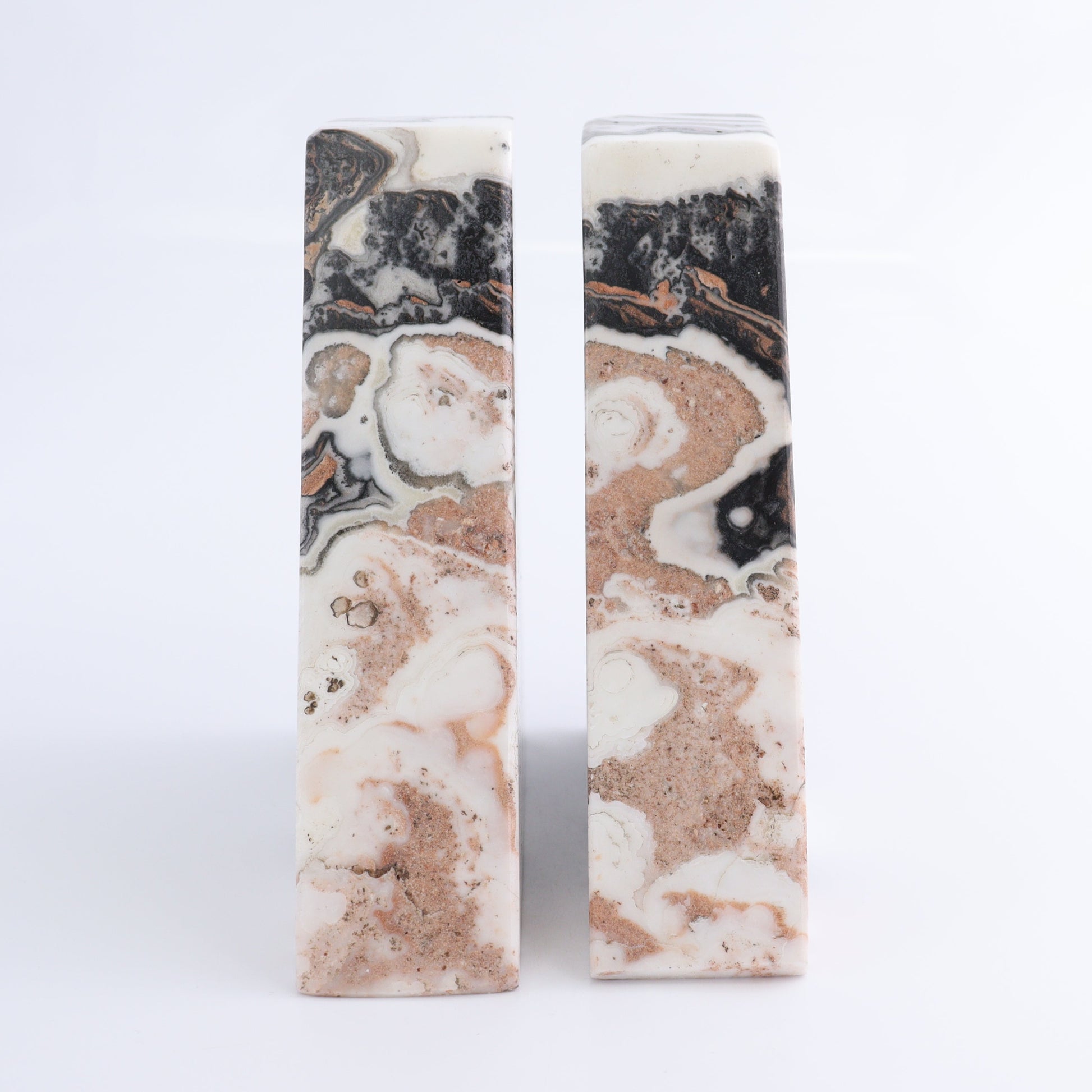 One Pair of Mexican Onyx/Calcite Pink & White Zebra Polished Bookend - Expert Wholesale and Supplier of Wholesale Crystals & Bulk Gemstones, ["Bookends","Calcite","Catalog Onyx","Mexico","onyx"]