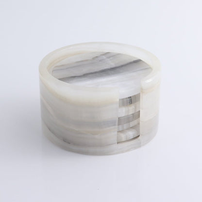 Coaster Set Mexican Onyx/Calcite White & Grey