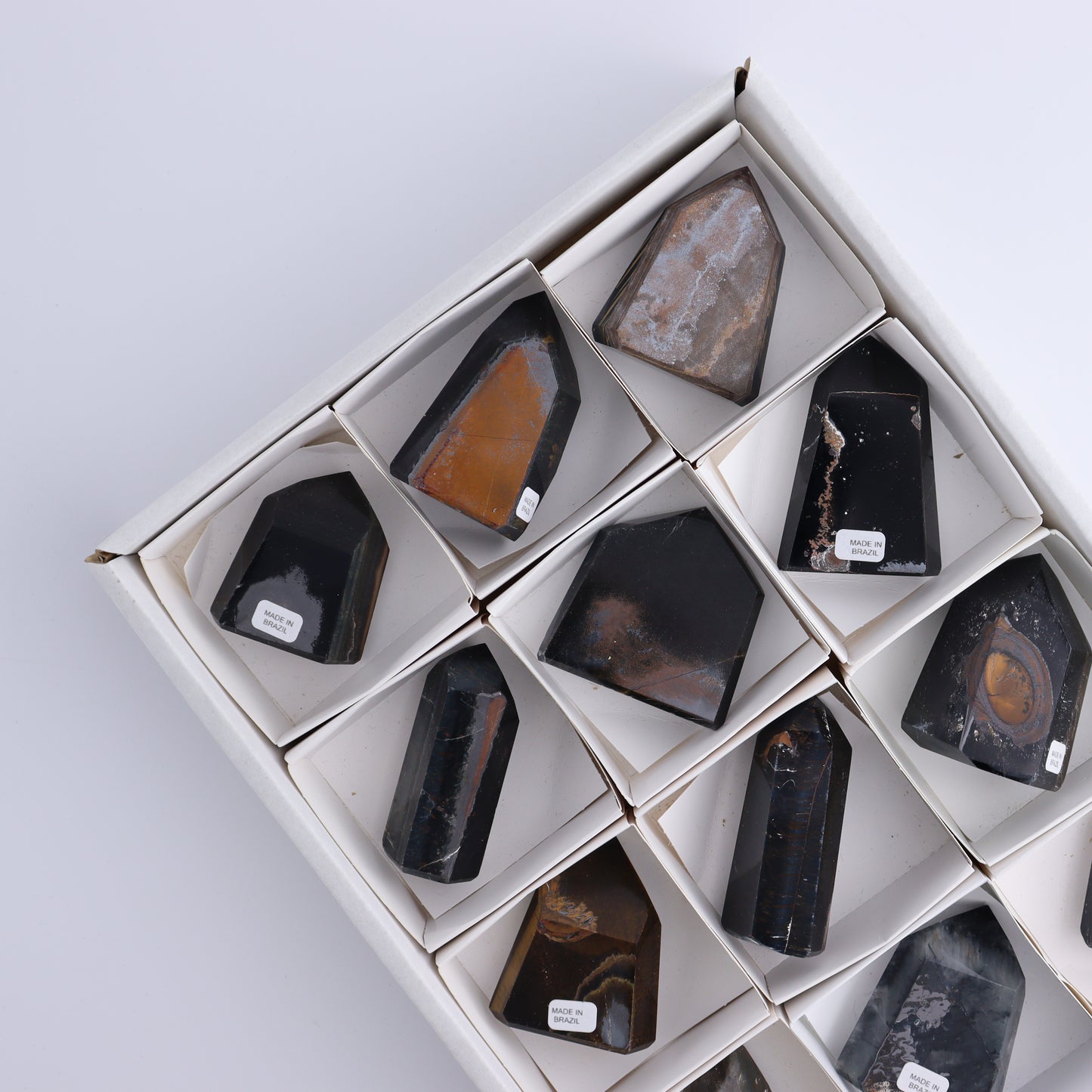 Tiger Eye Towers Set of 12 - Expert Wholesale and Supplier of Wholesale Crystals & Bulk Gemstones, ["Brazil","close_70","Tiger Eye","Towers"]