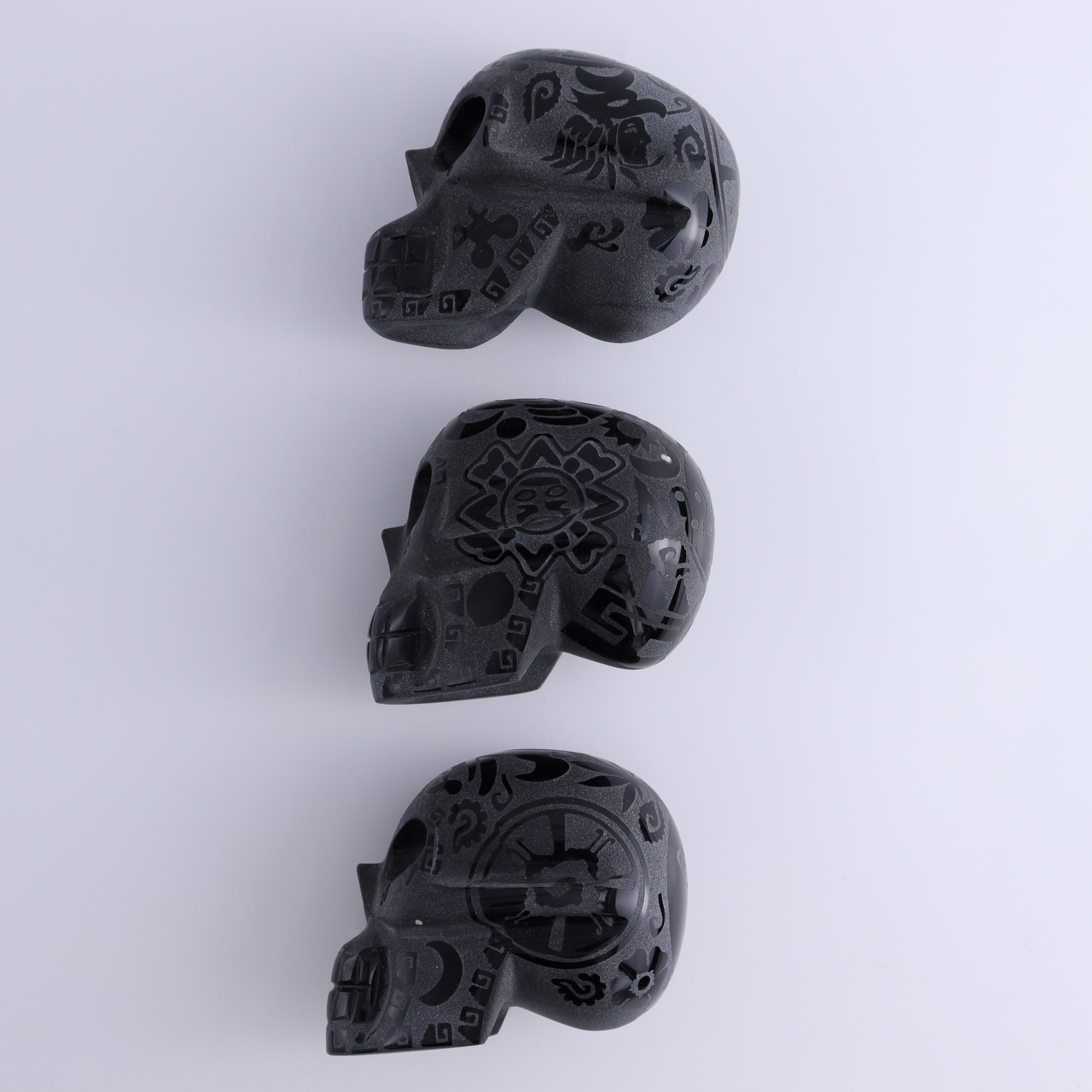 Obsidian Skulls Set of 3 - Expert Wholesale and Supplier of Wholesale Crystals & Bulk Gemstones, ["Mexico","Obsidian","Skulls"]