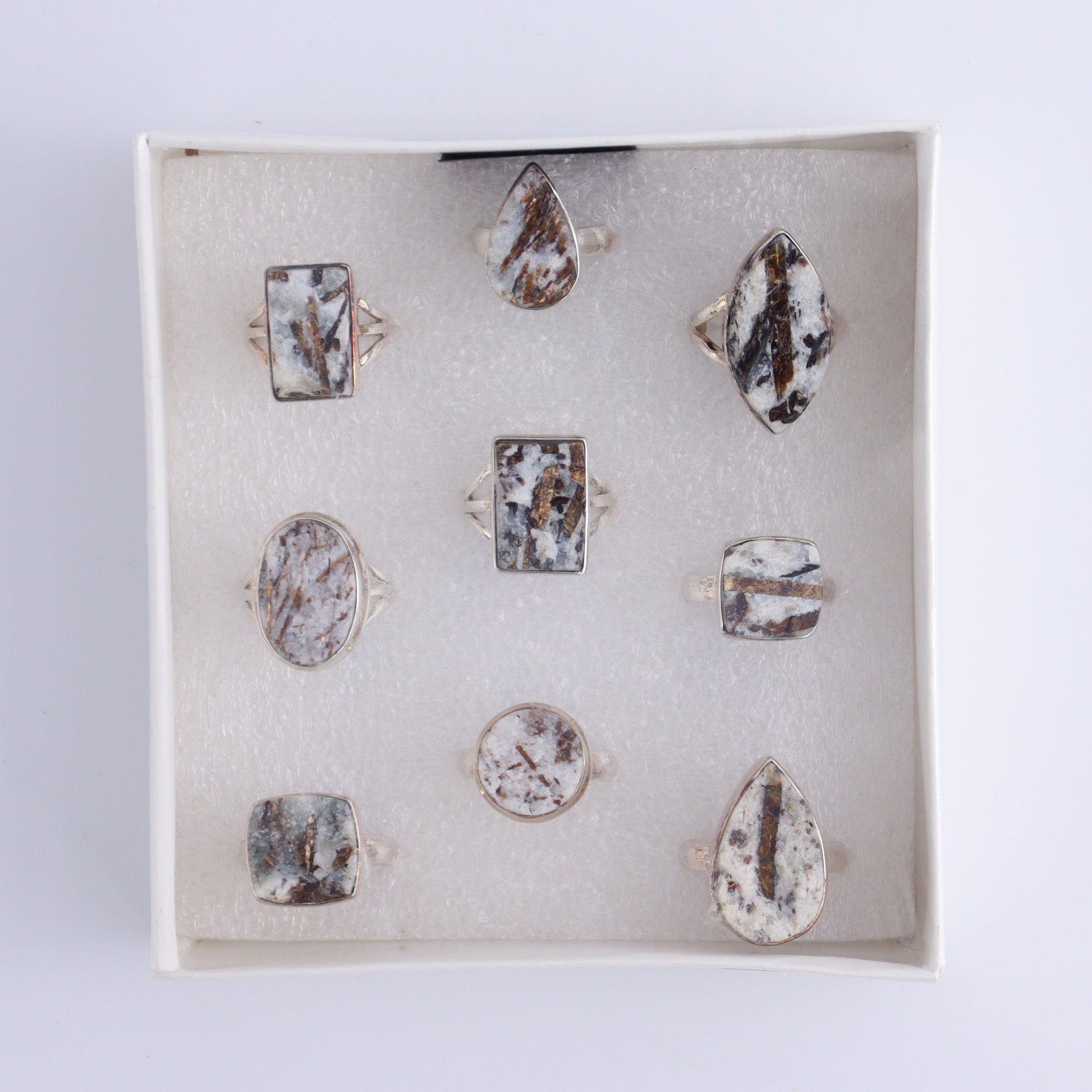 Astrophyllite Rings Set of 9 - Expert Wholesale and Supplier of Wholesale Crystals & Bulk Gemstones, ["Astrophyllite","close_50","India","Ring","rings","sterling silver"]