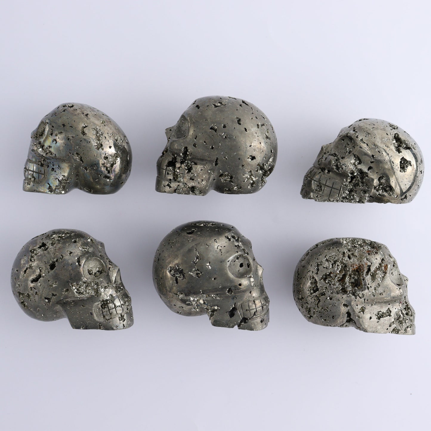 Pyrite Skulls Set of 6 - Expert Wholesale and Supplier of Wholesale Crystals & Bulk Gemstones, ["Hearts","Peru","Pyrite"]