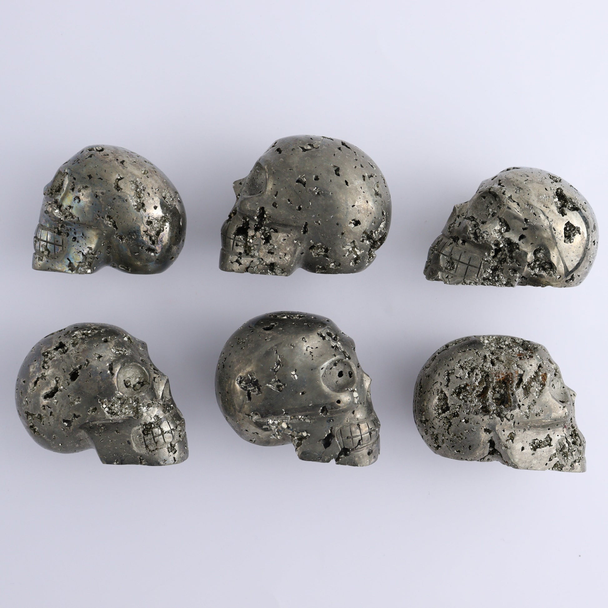 Pyrite Skulls Set of 6 - Expert Wholesale and Supplier of Wholesale Crystals & Bulk Gemstones, ["Hearts","Peru","Pyrite"]