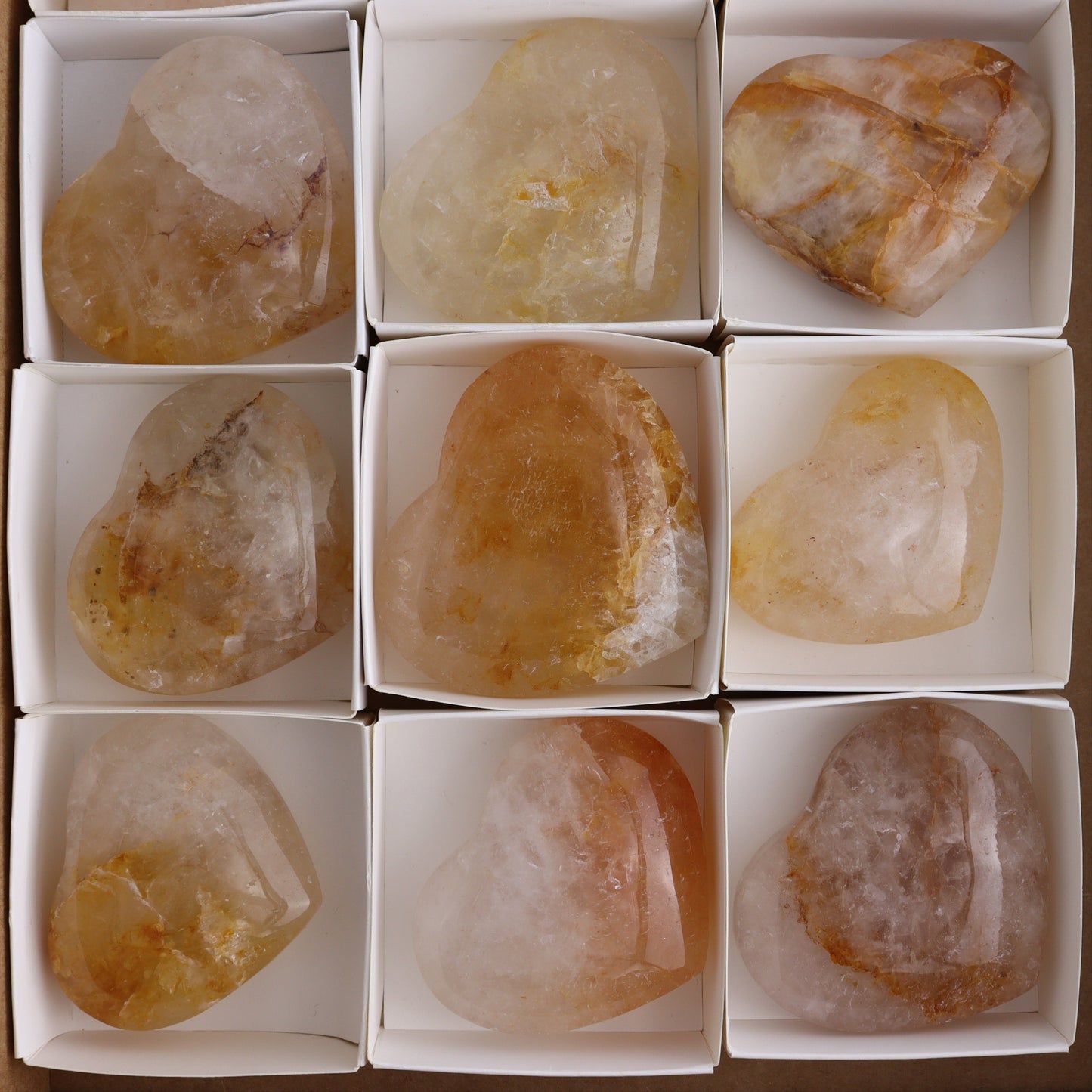 Golden Healer Hearts Set of 12 - Expert Wholesale and Supplier of Wholesale Crystals & Bulk Gemstones, ["Brazil","Golden Healer","Hearts"]