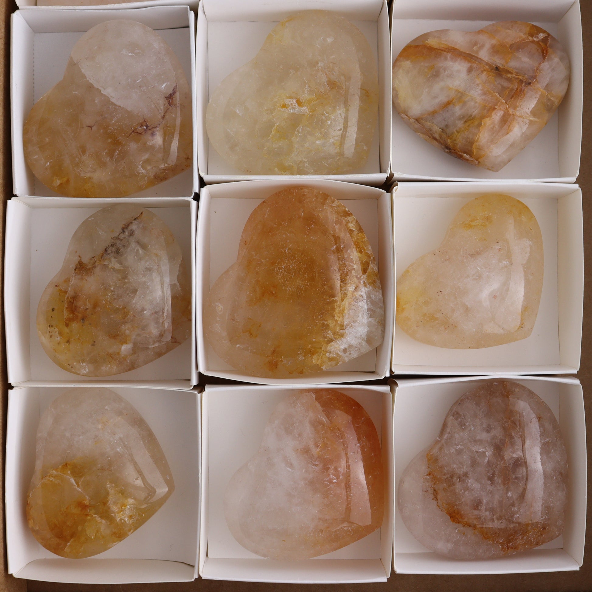 Golden Healer Hearts Set of 12 - Expert Wholesale and Supplier of Wholesale Crystals & Bulk Gemstones, ["Brazil","Golden Healer","Hearts"]