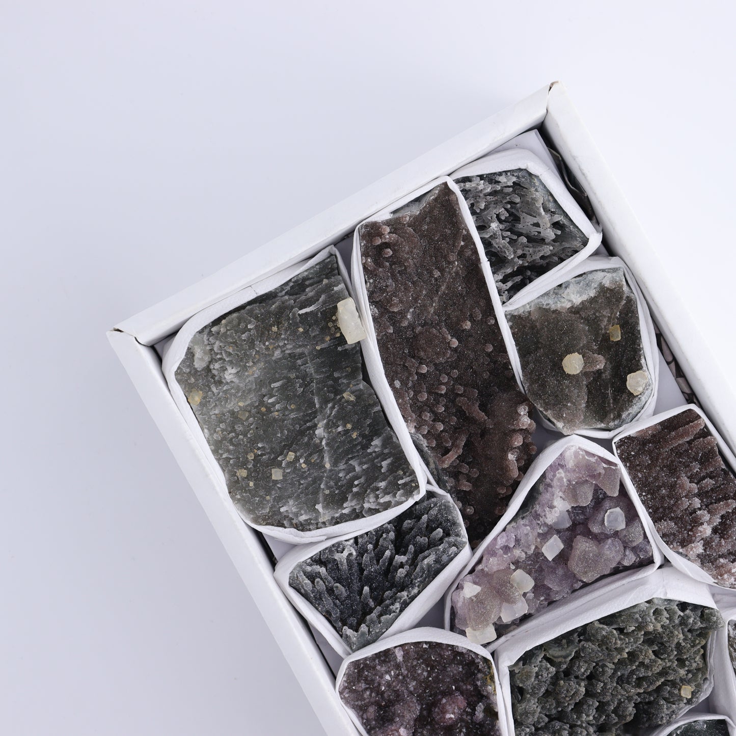 Uruguay Amethyst Clusters with Formations Flat of 12 - Expert Wholesale and Supplier of Wholesale Crystals & Bulk Gemstones, ["Amethyst","Calcite","Clusters","Formations","Uruguay"]