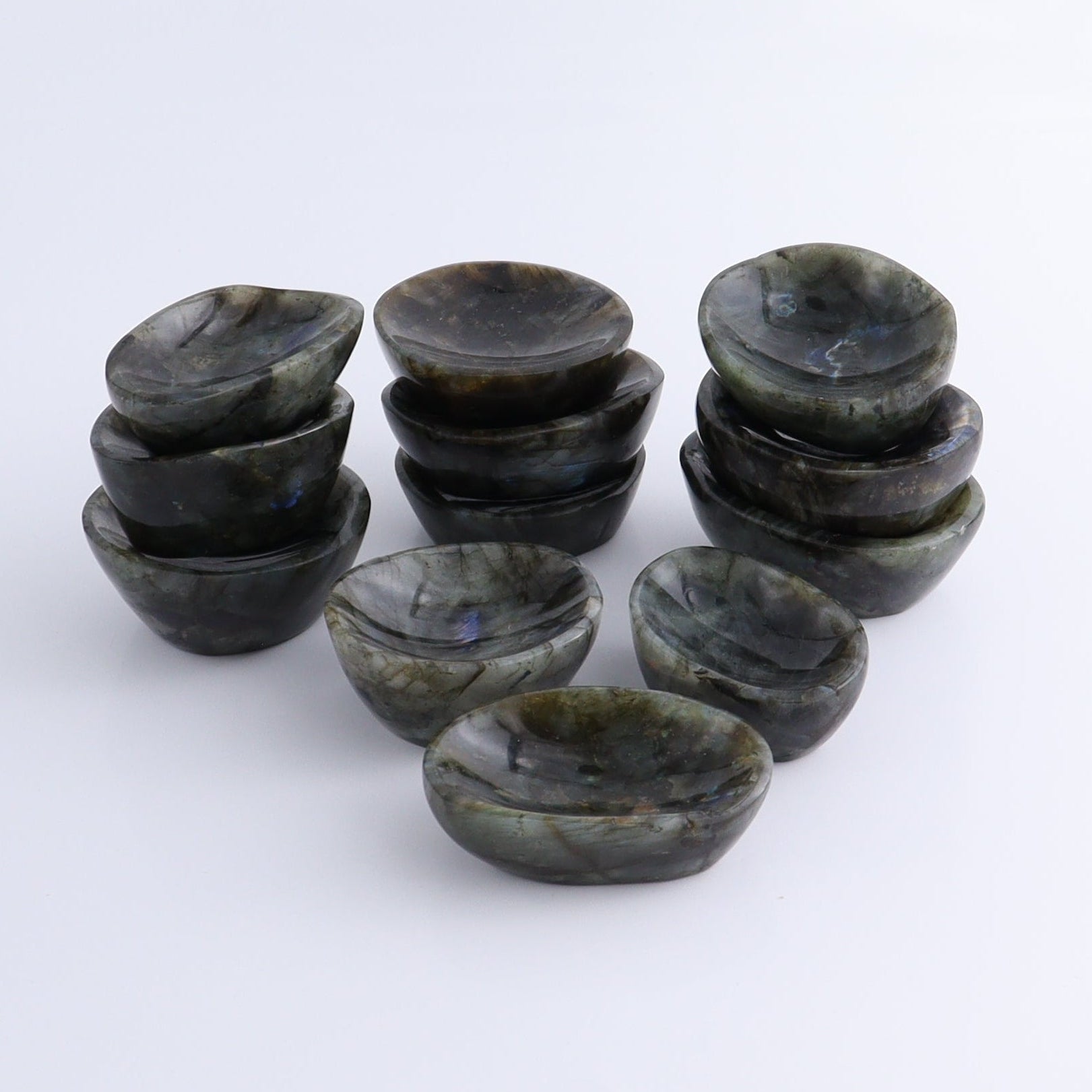 Labradorite Bowls Set of 12 - Expert Wholesale and Supplier of Wholesale Crystals & Bulk Gemstones, ["Bowls","Labradorite","Madagascar"]