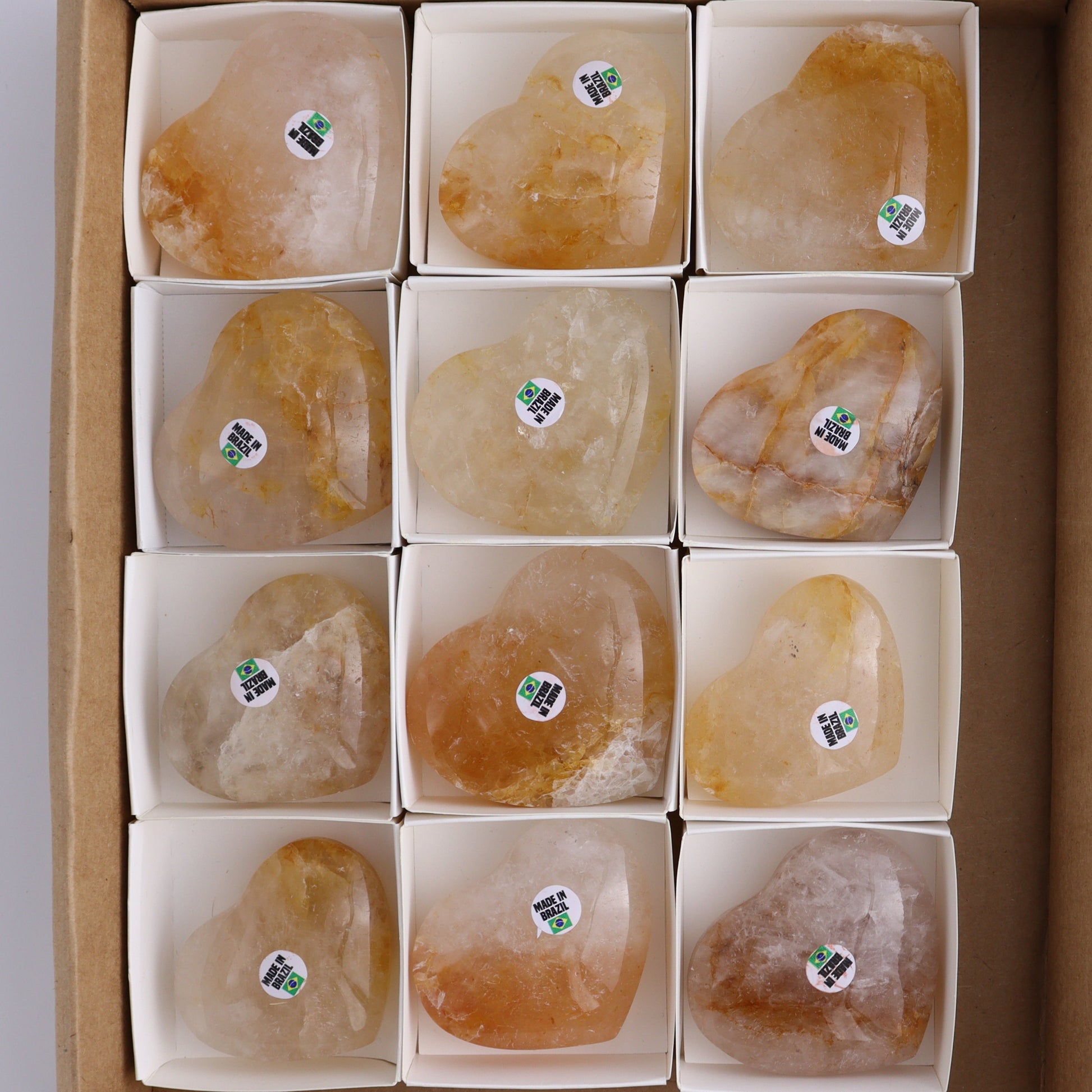 Golden Healer Hearts Set of 12 - Expert Wholesale and Supplier of Wholesale Crystals & Bulk Gemstones, ["Brazil","Golden Healer","Hearts"]