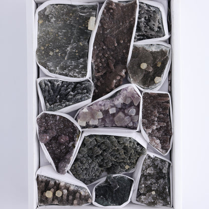 Uruguay Amethyst Clusters with Formations Flat of 12 - Expert Wholesale and Supplier of Wholesale Crystals & Bulk Gemstones, ["Amethyst","Calcite","Clusters","Formations","Uruguay"]