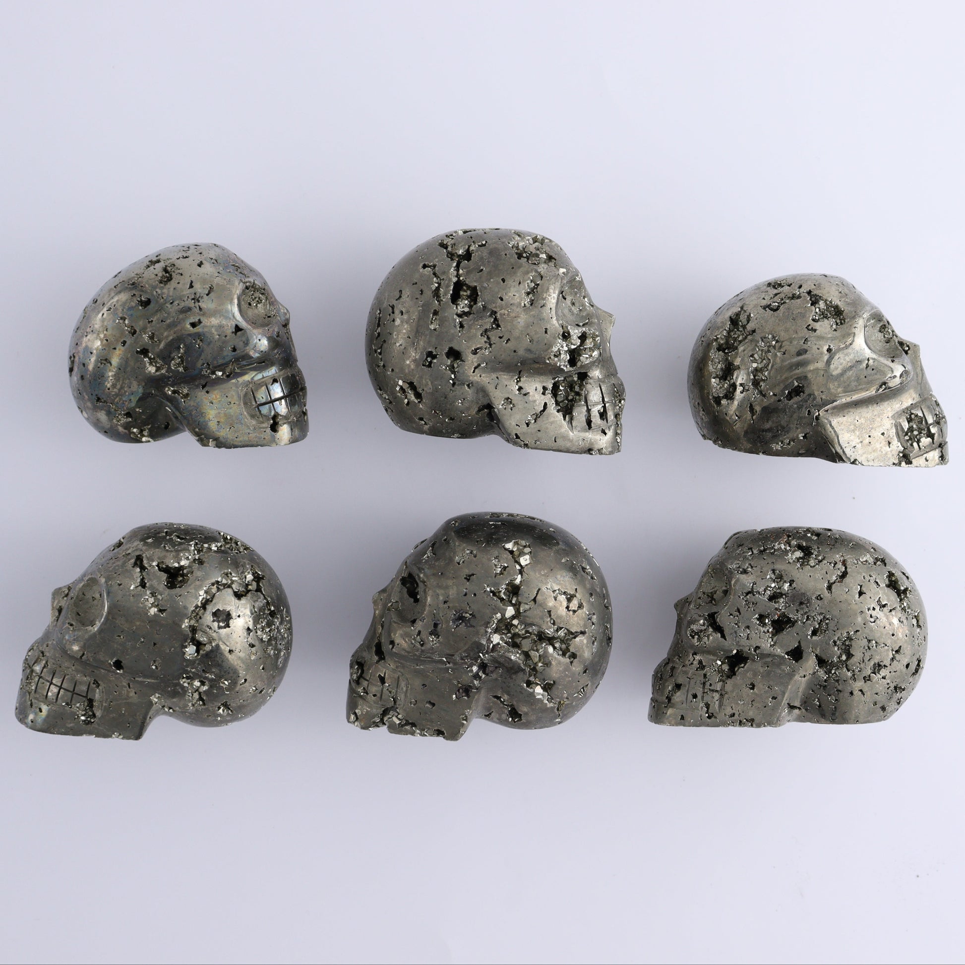 Pyrite Skulls Set of 6 - Expert Wholesale and Supplier of Wholesale Crystals & Bulk Gemstones, ["Hearts","Peru","Pyrite"]