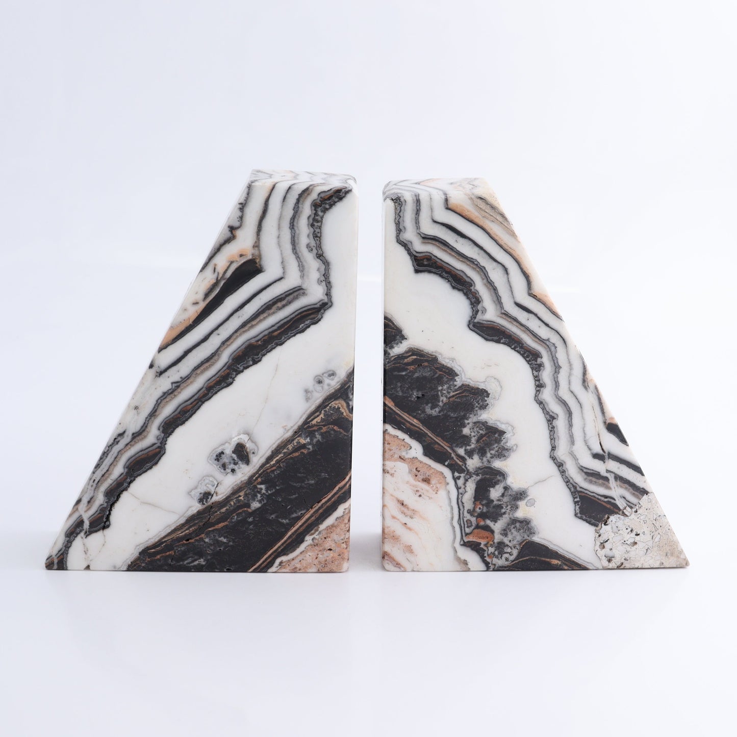 One Pair of Mexican Onyx/Calcite Pink & White Zebra Polished Bookend - Expert Wholesale and Supplier of Wholesale Crystals & Bulk Gemstones, ["Bookends","Calcite","Catalog Onyx","Mexico","onyx"]