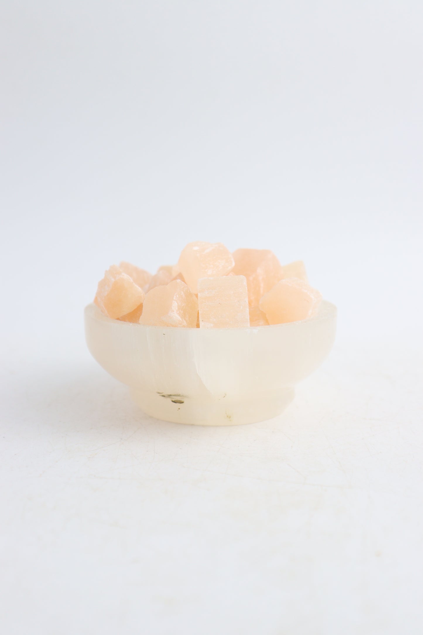 One - Selenite/Satin Spar Bowl with Rough Peach Selenite