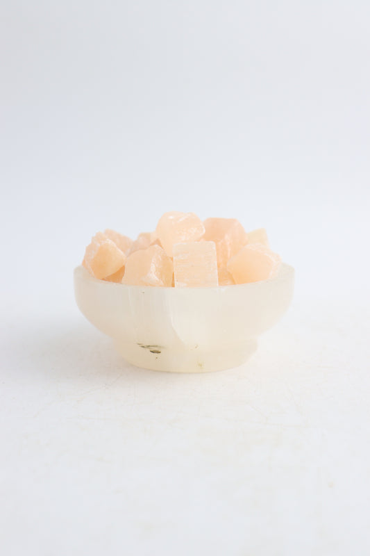 One - Selenite/Satin Spar Bowl with Rough Peach Selenite